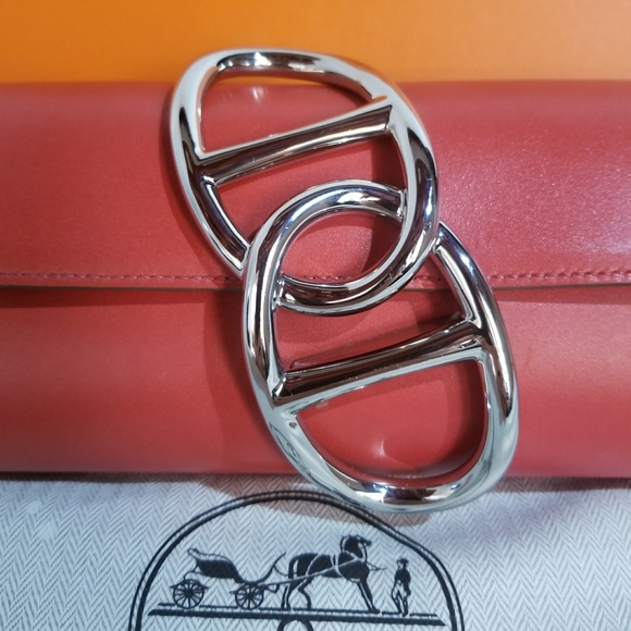 Hermes Egee Pouchette Clutch Bag Red 100% AUTH - Picture 2 of 8